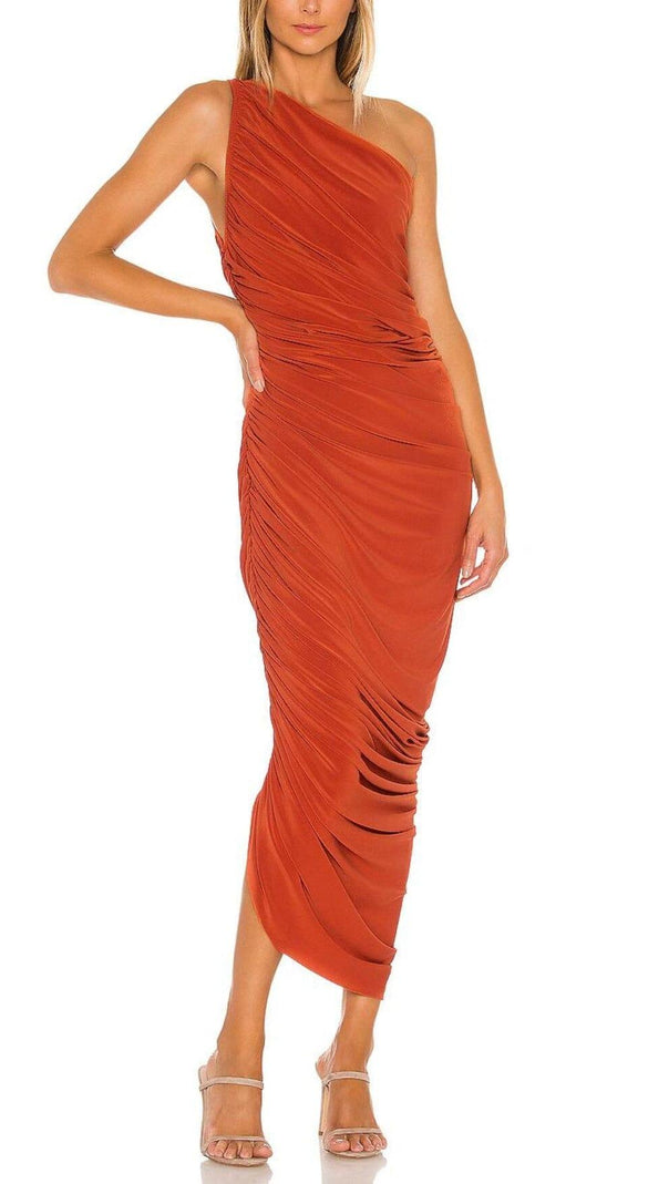 AIIZIE PLEATED SLEEVELESS ONE-SHOULDER DRESS IN RED - product image