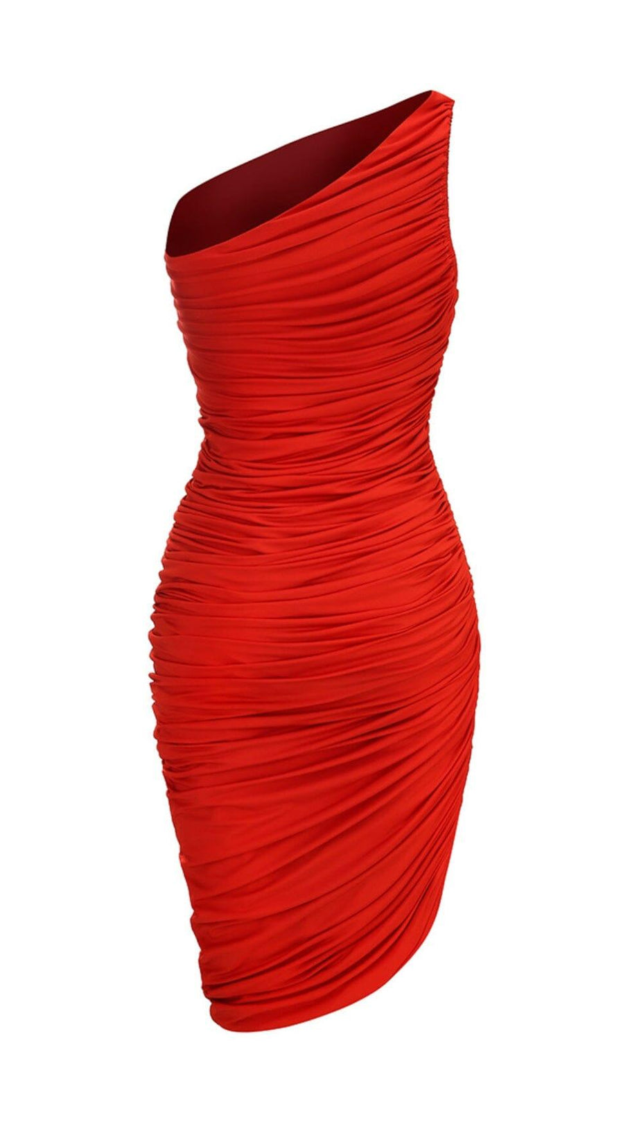 PLEATED SLEEVELESS ONE-SHOULDER DRESS IN RED