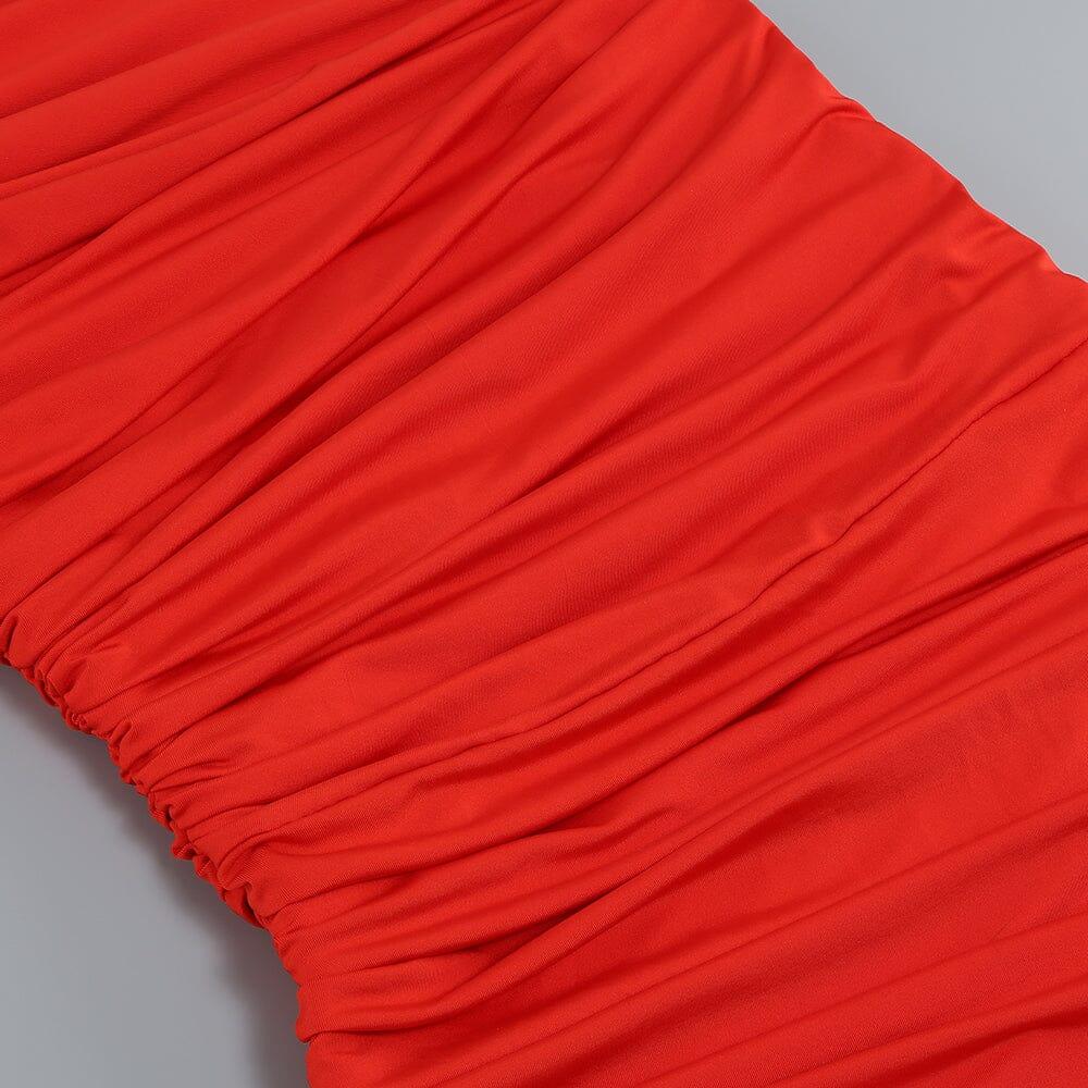 AIIZIE PLEATED SLEEVELESS ONE-SHOULDER DRESS IN RED - product image