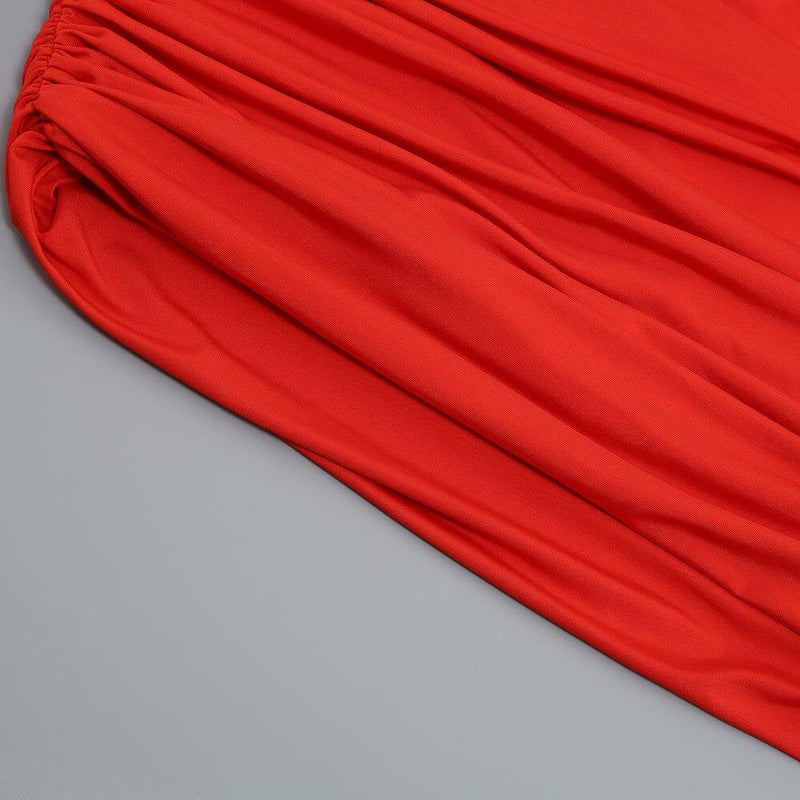 PLEATED SLEEVELESS ONE-SHOULDER DRESS IN RED