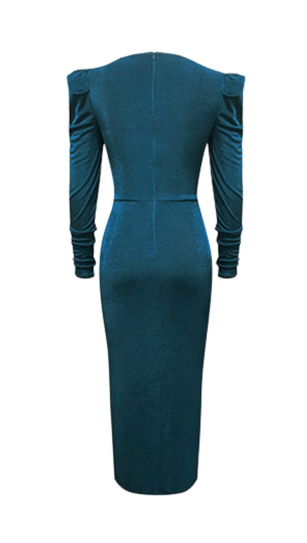 AIIZIE HIGH SLIT SLIM-FIT KNIT MIDI DRESS IN GREY-BLUE - product image