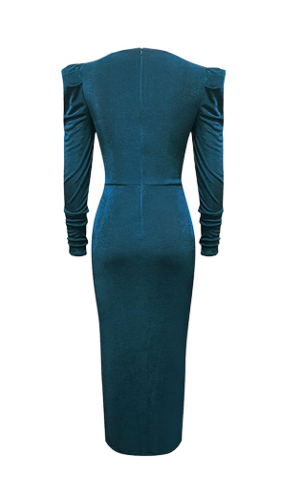 HIGH SLIT SLIM-FIT KNIT MIDI DRESS IN GREY-BLUE