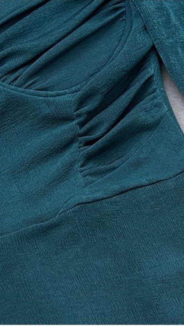 AIIZIE HIGH SLIT SLIM-FIT KNIT MIDI DRESS IN GREY-BLUE - product image