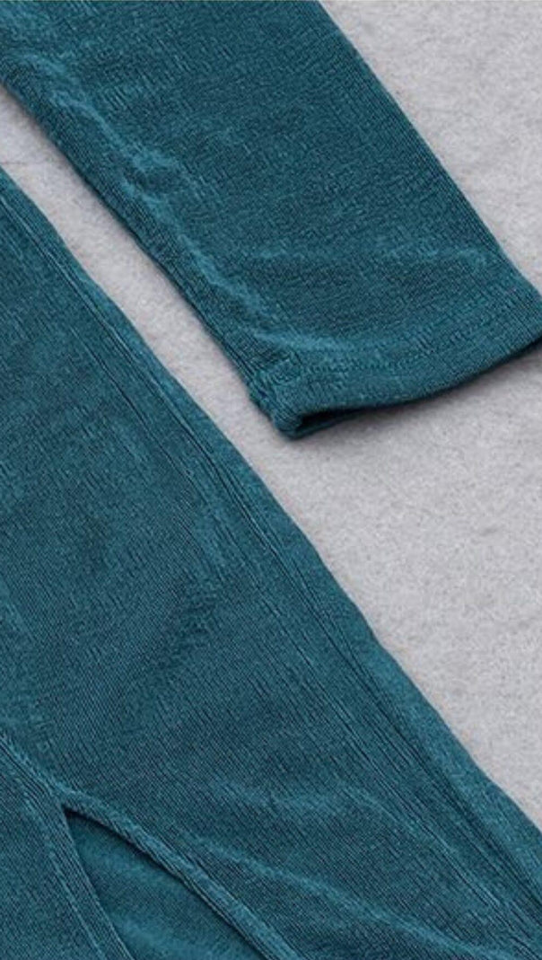 AIIZIE HIGH SLIT SLIM-FIT KNIT MIDI DRESS IN GREY-BLUE - product image