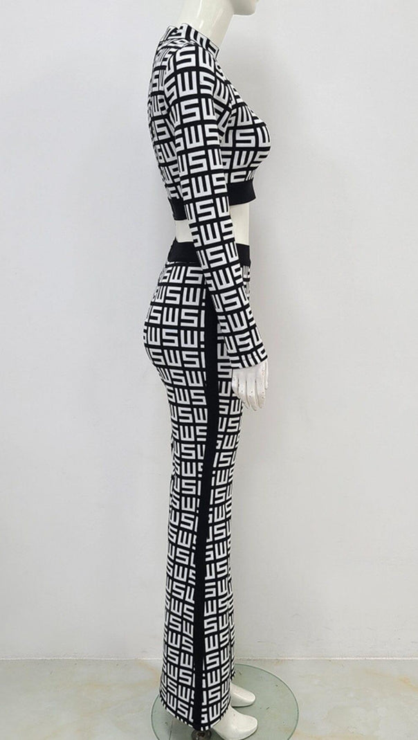 AIIZIE MONOGRAM PRINTED SHOULDER PAD SUIT IN WHITE AND BLACK - product image