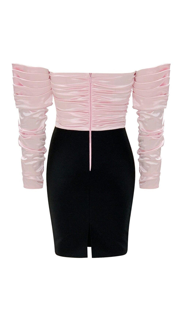 AIIZIE SPLICING ONE LINE SHOULDER LARGE BOW DRESS IN BLACK AND PINK - product image