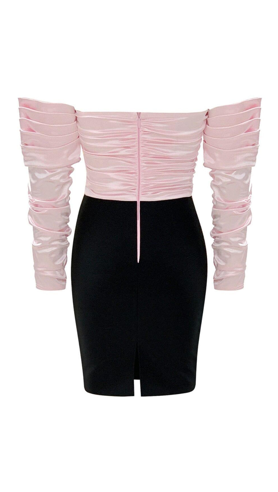 SPLICING ONE LINE SHOULDER LARGE BOW DRESS IN BLACK AND PINK