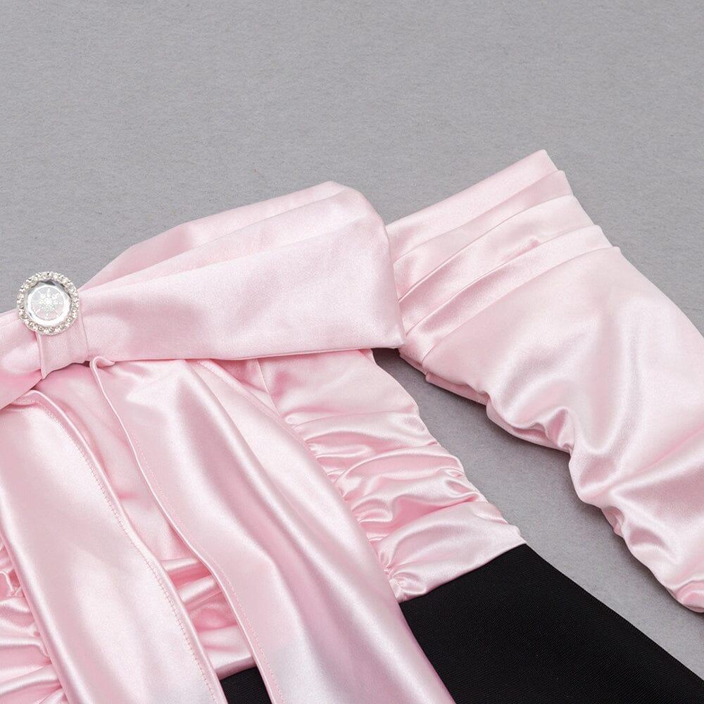 AIIZIE SPLICING ONE LINE SHOULDER LARGE BOW DRESS IN BLACK AND PINK - product image