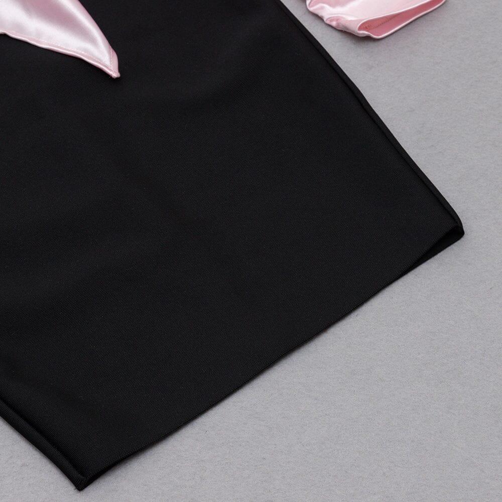 AIIZIE SPLICING ONE LINE SHOULDER LARGE BOW DRESS IN BLACK AND PINK - product image