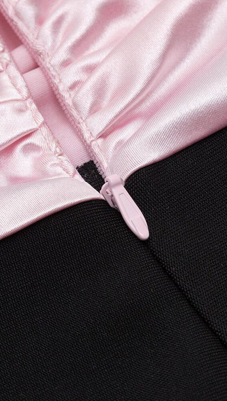 SPLICING ONE LINE SHOULDER LARGE BOW DRESS IN BLACK AND PINK