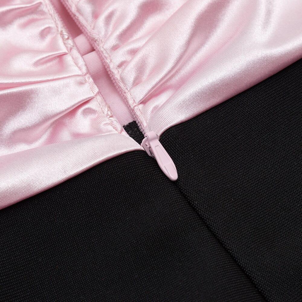 ABITO CON FIOCCO GRANDE E SPALLA A UNA LINEA, NERO E ROSA