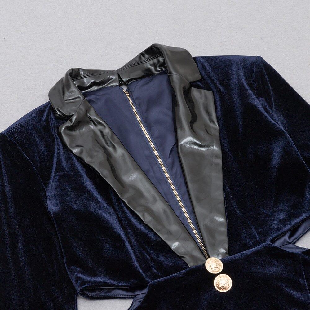 AIIZIE VELVET HOLLOWED OUT V-NECK DRESS IN DARK BLUE - product image
