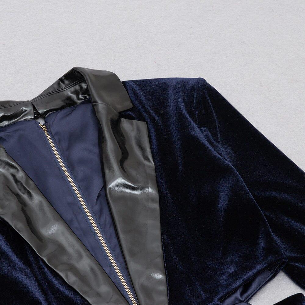 AIIZIE VELVET HOLLOWED OUT V-NECK DRESS IN DARK BLUE - product image