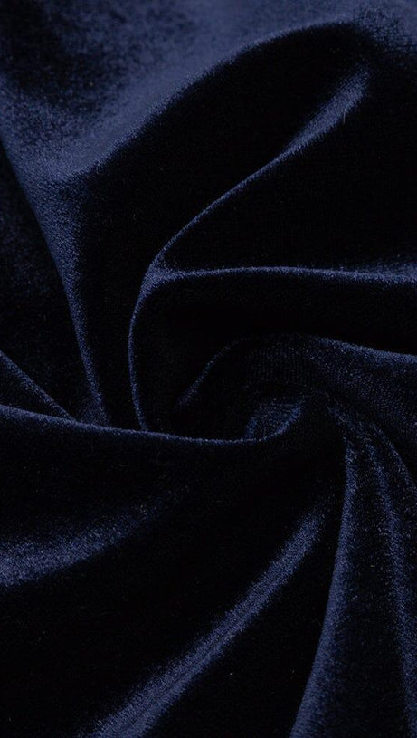 VELVET HOLLOWED OUT V-NECK DRESS IN DARK BLUE