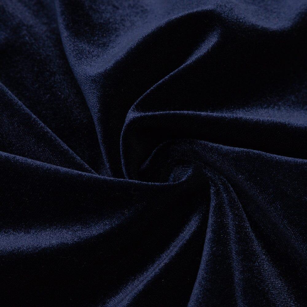 AUSGEHÖHLTES SAMTKLEID MIT V-AUSSCHNITT IN DUNKELBLAU