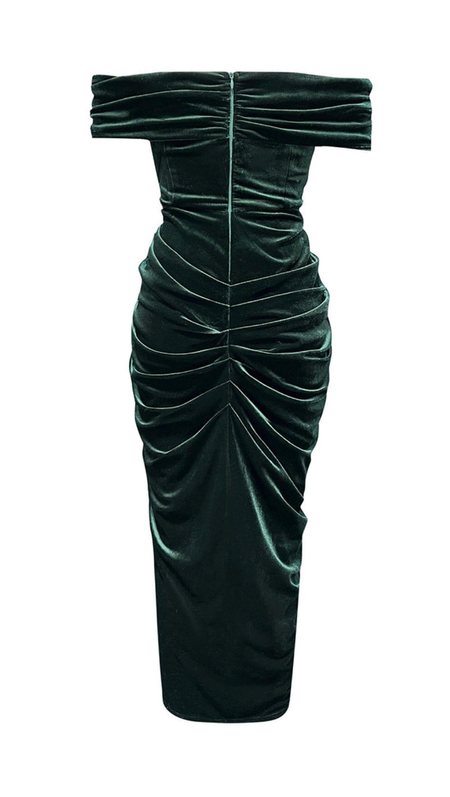 VELVET ONE-LINE SHOULDER HIGH SLIT DRESS IN DARK GREEN