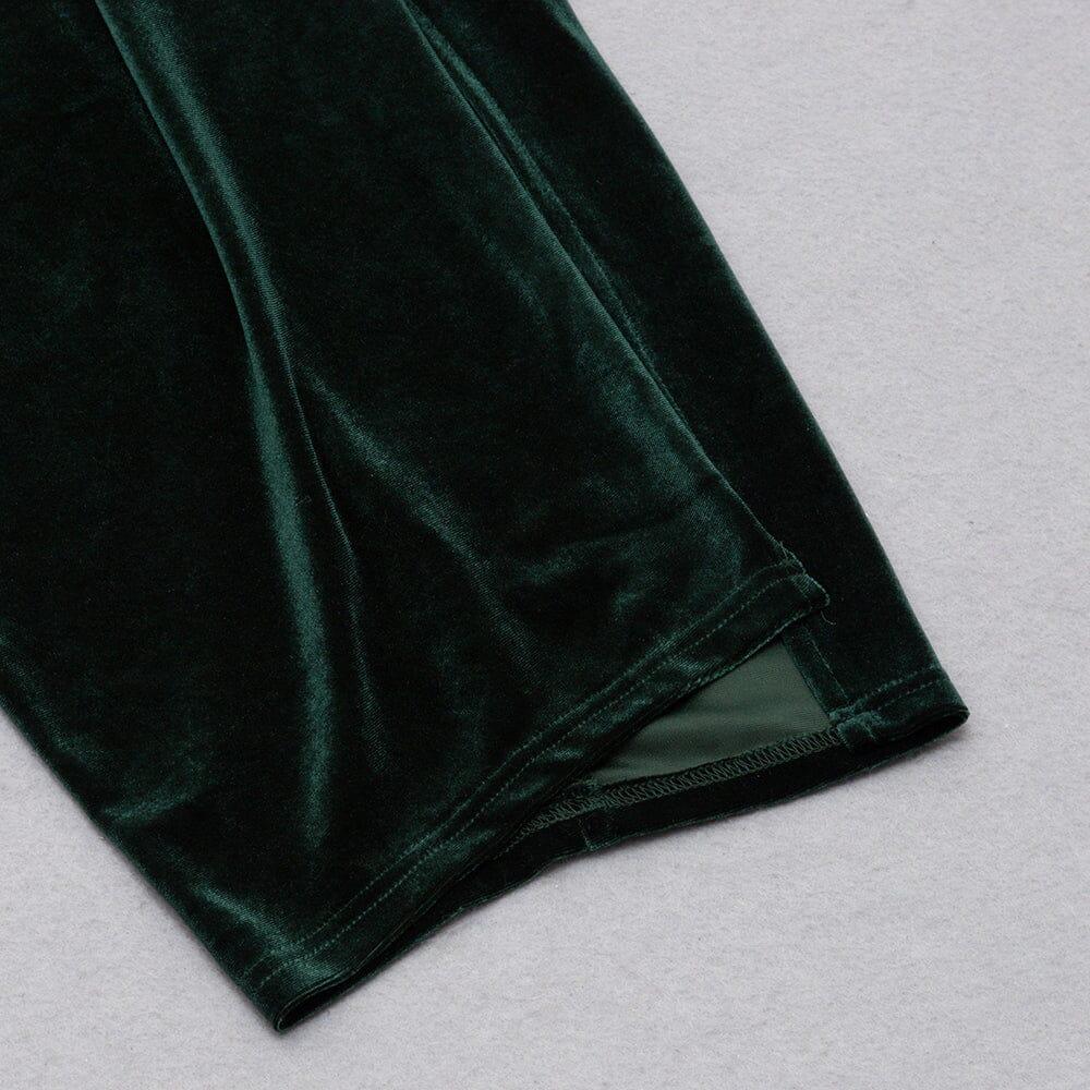 AIIZIE VELVET ONE-LINE SHOULDER HIGH SLIT DRESS IN DARK GREEN - product image