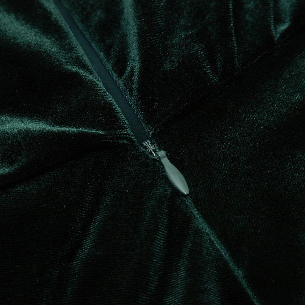 Velvet One-Line Shoulder High Slit Dress in Dark Green
