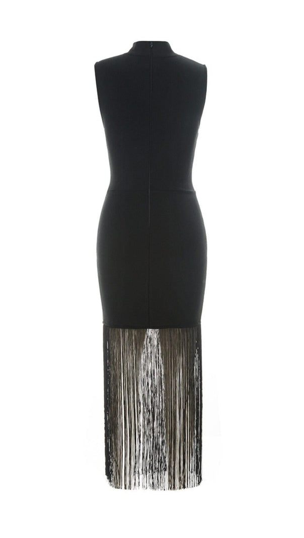 AIIZIE SLEEVELESS HOLLOWED OUT FRINGE DRESS IN BLACK - product image