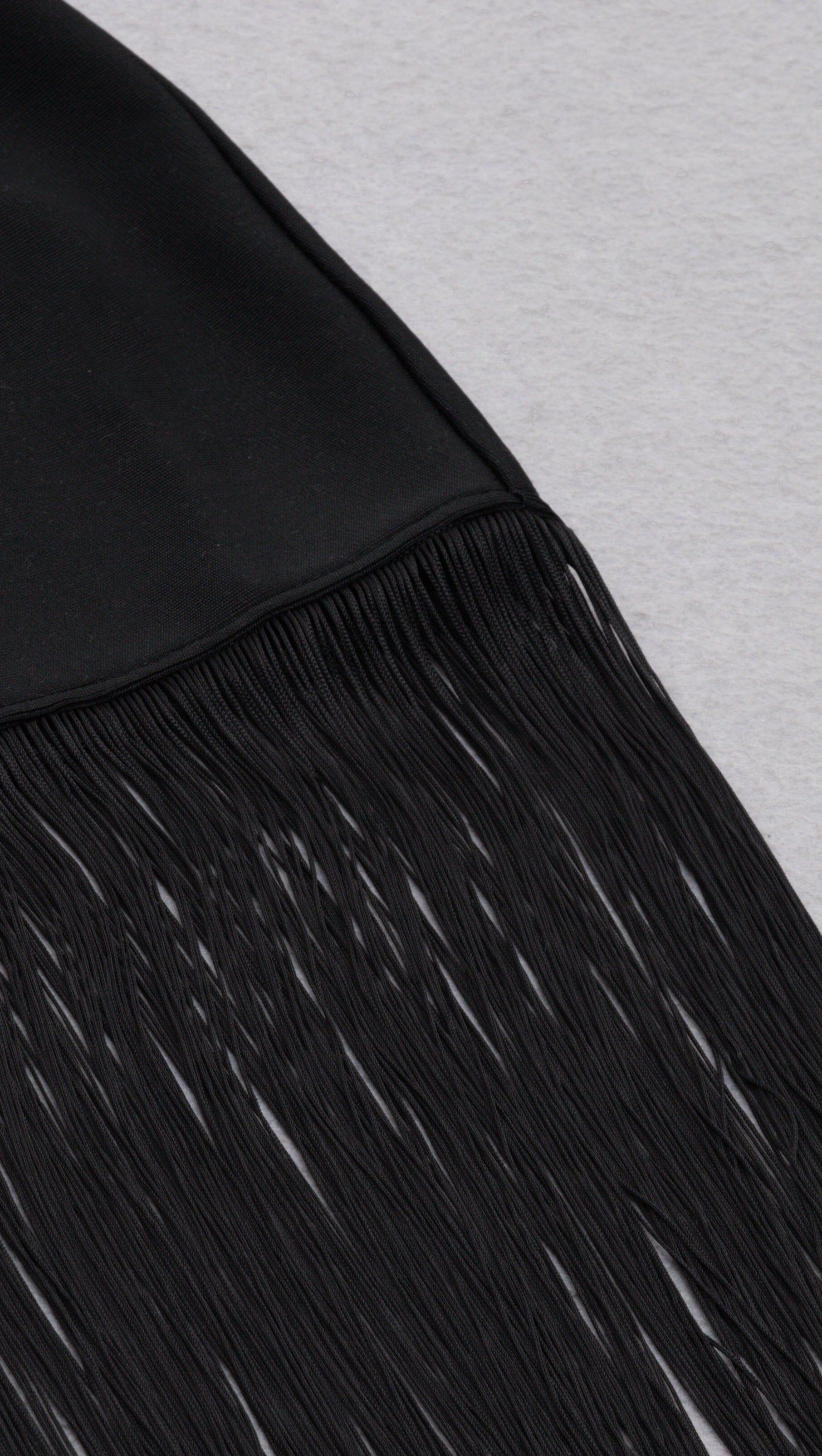 AIIZIE SLEEVELESS HOLLOWED OUT FRINGE DRESS IN BLACK - product image