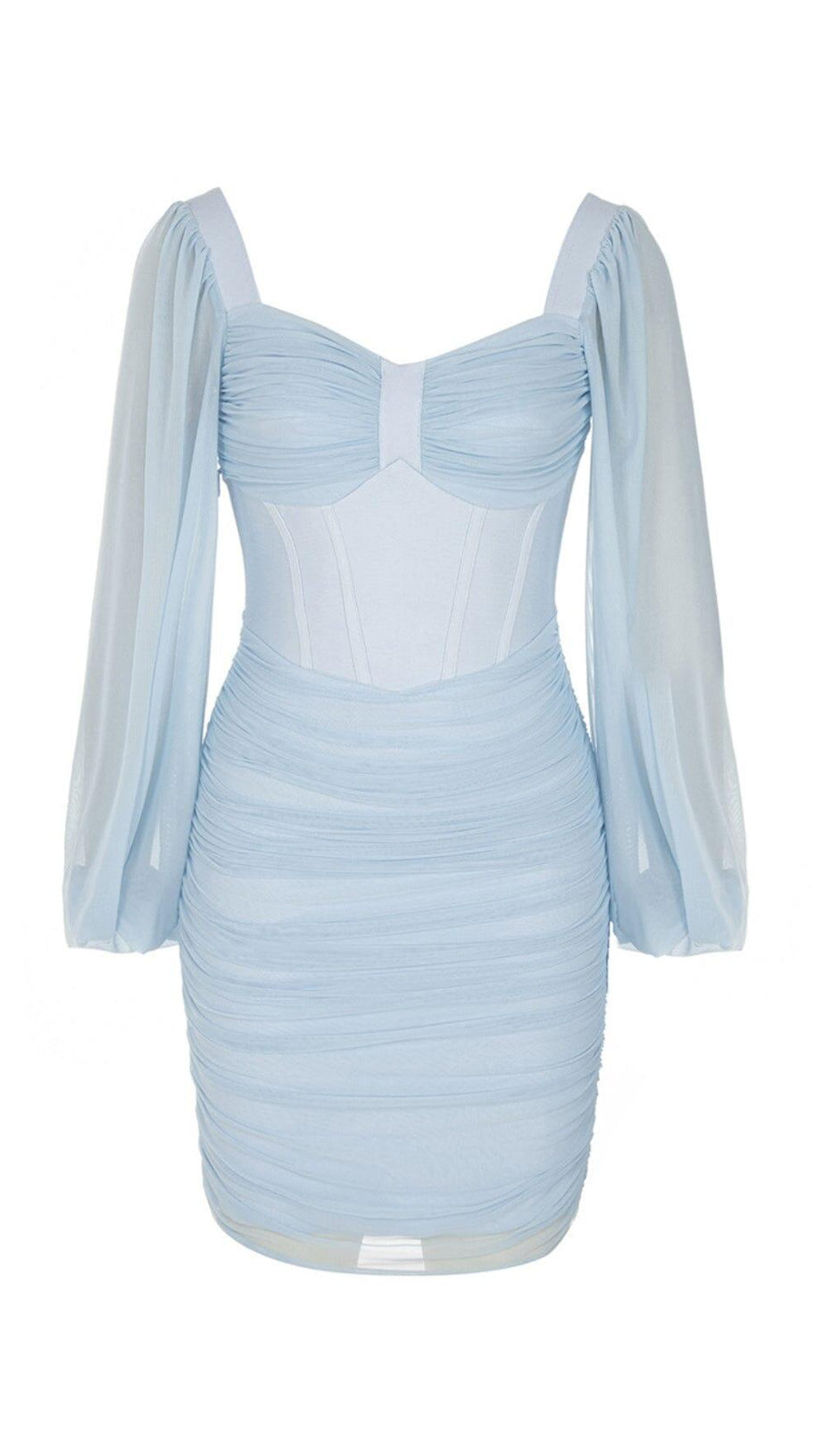FISHBONE RUCKED WAIST ONE-LINE SHOULDER DRESS IN LIGHT BLUE