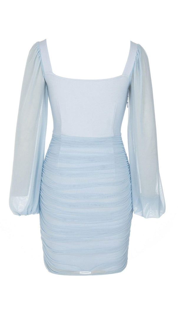 AIIZIE FISHBONE RUCKED WAIST ONE-LINE SHOULDER DRESS IN LIGHT BLUE - product image