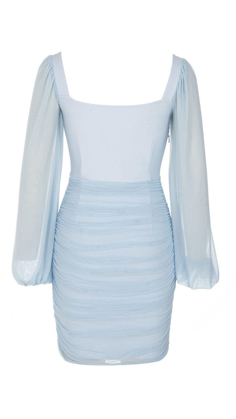 FISHBONE RUCKED WAIST ONE-LINE SHOULDER DRESS IN LIGHT BLUE
