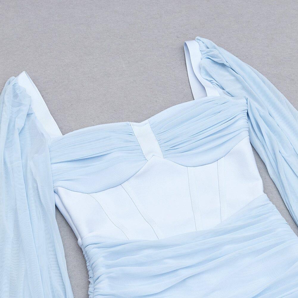 AIIZIE FISHBONE RUCKED WAIST ONE-LINE SHOULDER DRESS IN LIGHT BLUE - product image