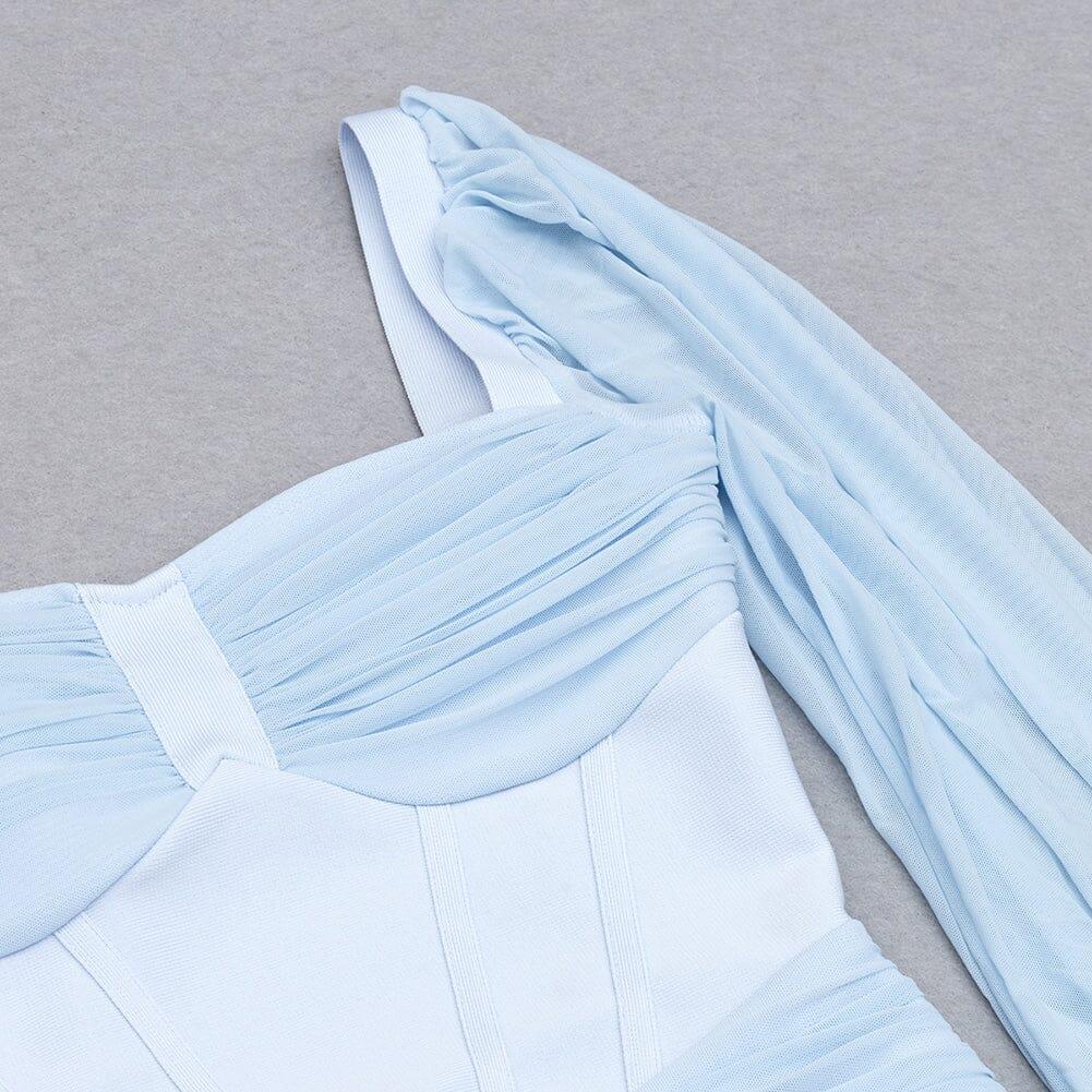 AIIZIE FISHBONE RUCKED WAIST ONE-LINE SHOULDER DRESS IN LIGHT BLUE - product image