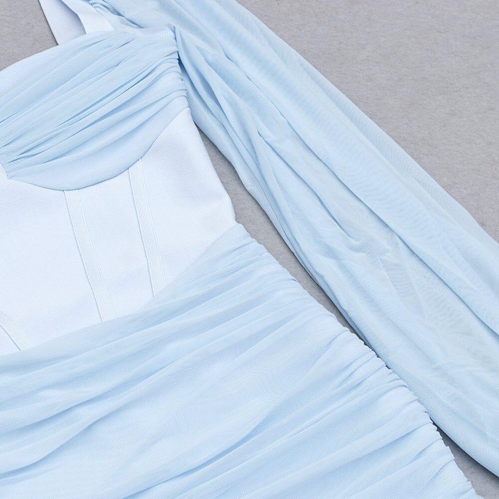 AIIZIE FISHBONE RUCKED WAIST ONE-LINE SHOULDER DRESS IN LIGHT BLUE - product image