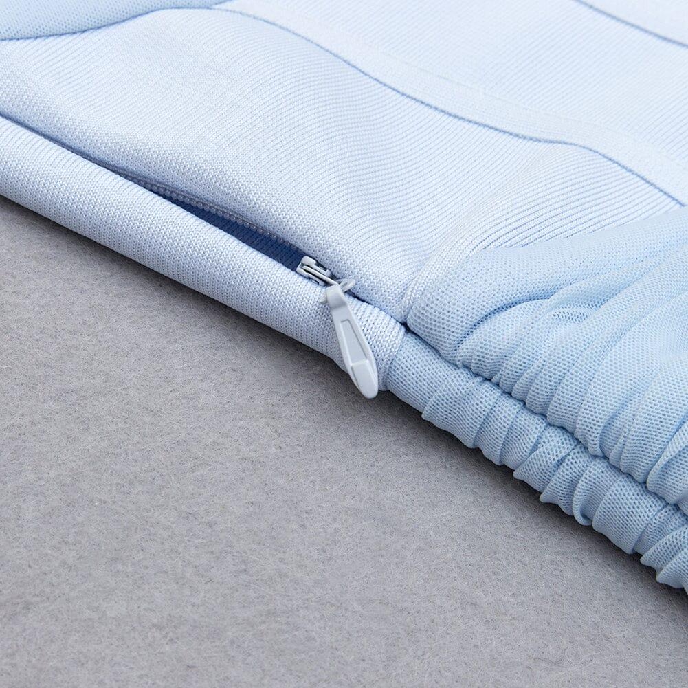 AIIZIE FISHBONE RUCKED WAIST ONE-LINE SHOULDER DRESS IN LIGHT BLUE - product image