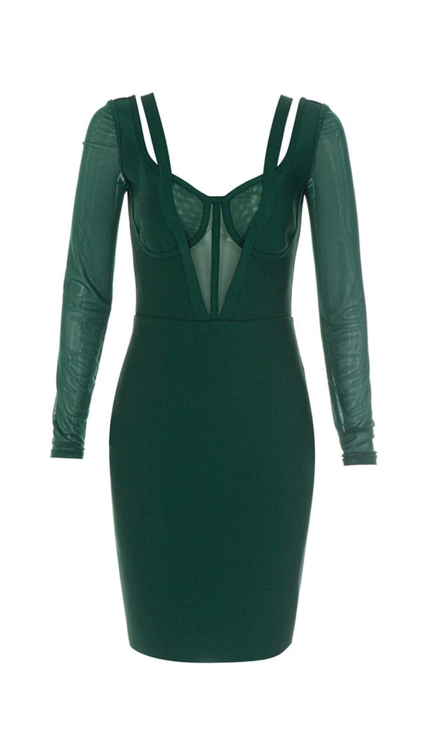 AIIZIE PERSPECTIVE GAUZE FISH BONE DRESS IN DARK GREEN - product image