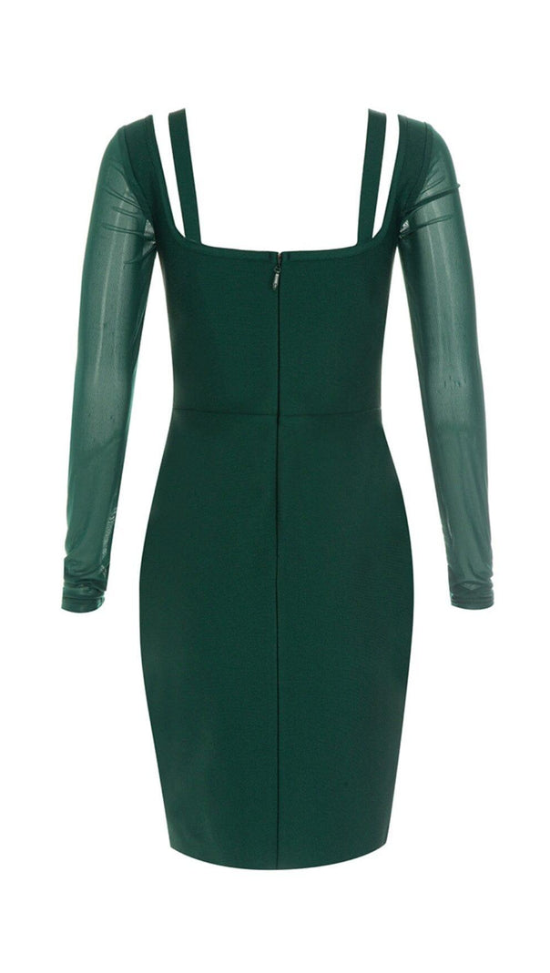 AIIZIE PERSPECTIVE GAUZE FISH BONE DRESS IN DARK GREEN - product image