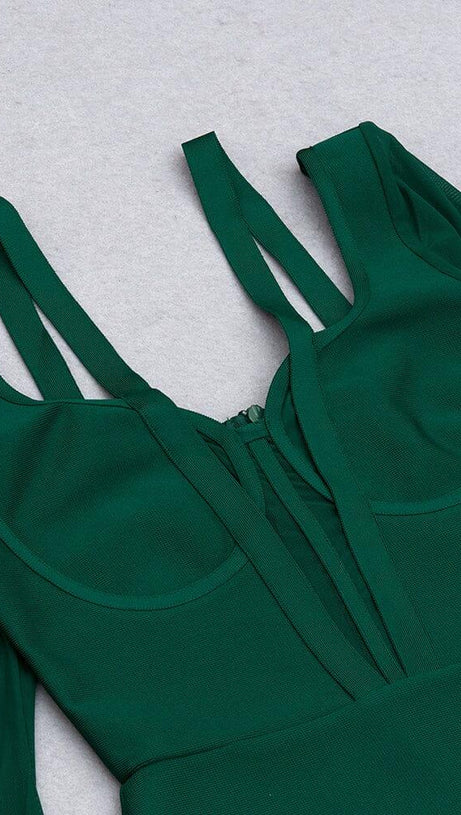 PERSPECTIVE GAUZE FISH BONE DRESS IN DARK GREEN