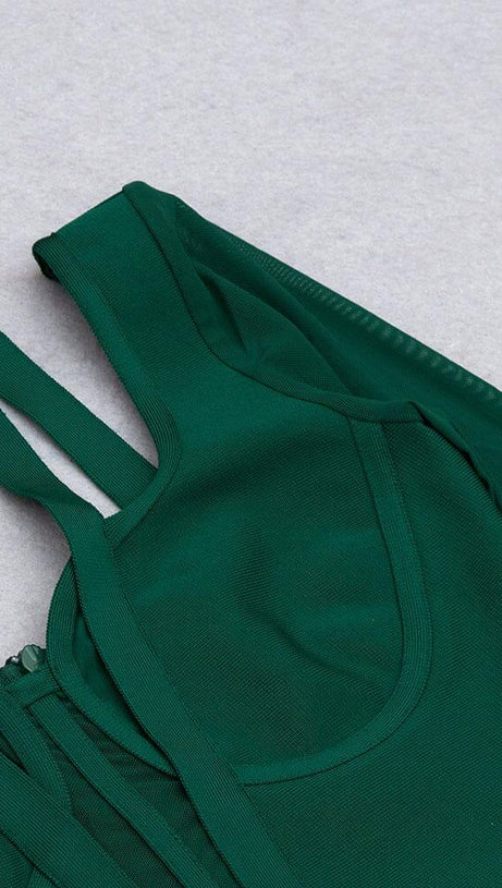 PERSPECTIVE GAUZE FISH BONE DRESS IN DARK GREEN