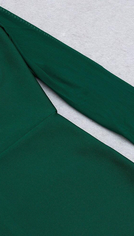 PERSPECTIVE GAUZE FISH BONE DRESS IN DARK GREEN