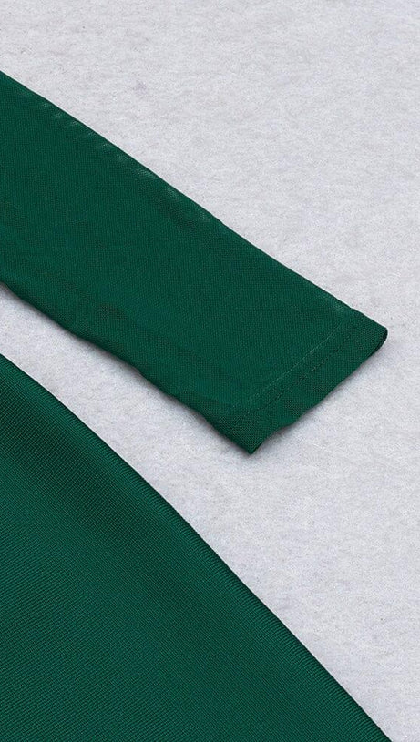 PERSPECTIVE GAUZE FISH BONE DRESS IN DARK GREEN