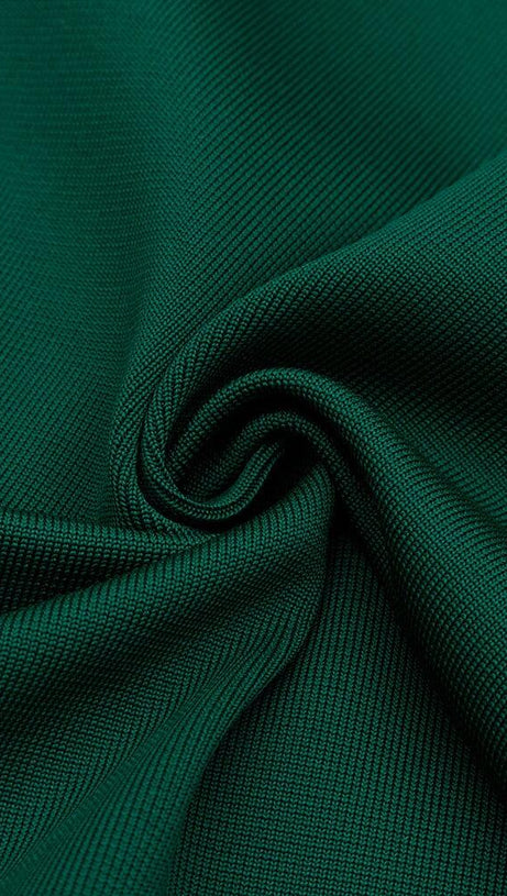 PERSPECTIVE GAUZE FISH BONE DRESS IN DARK GREEN