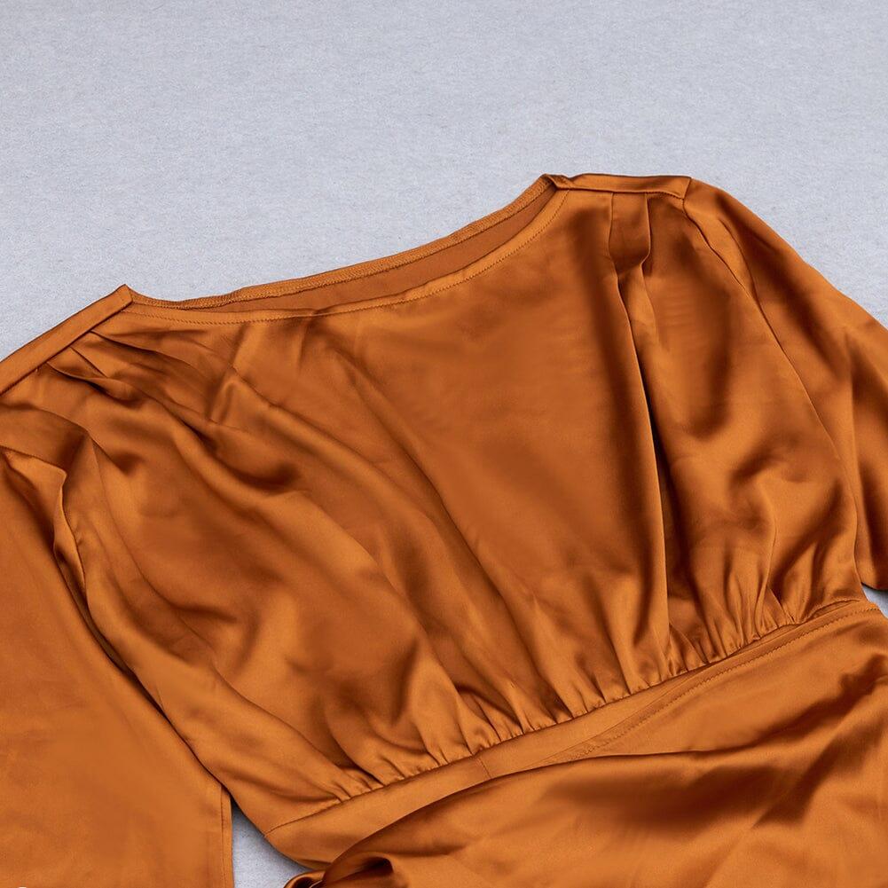 AIIZIE IRREGULAR RUFFLED BUTTOCK WRAP DRESS IN CARAMEL - product image