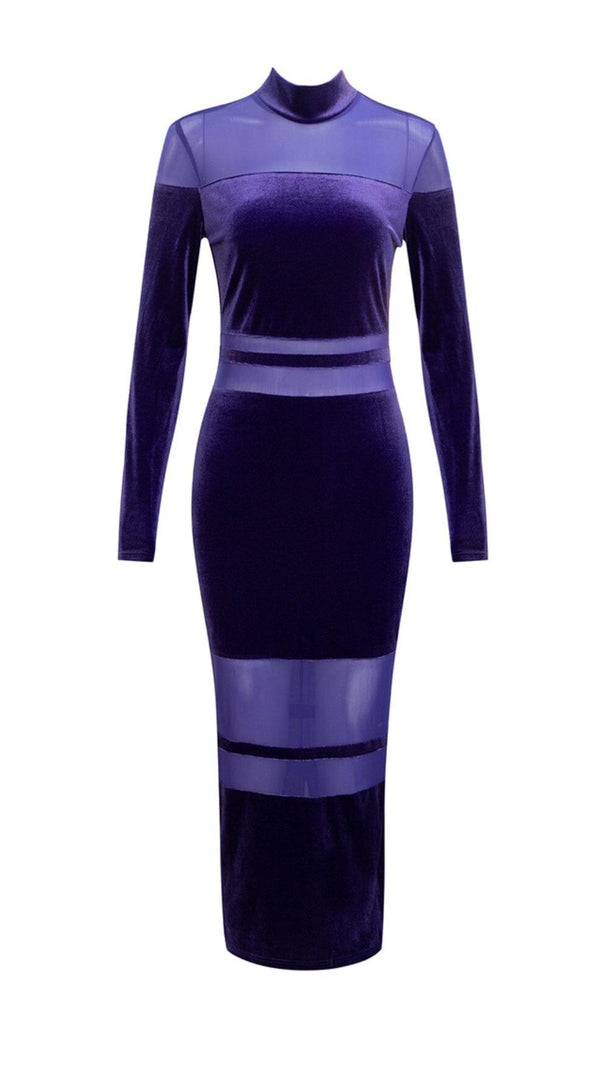 AIIZIE VELVET PERSPECTIVE TULLE STITCHING BAG HIP DRESS IN PURPLE - product image
