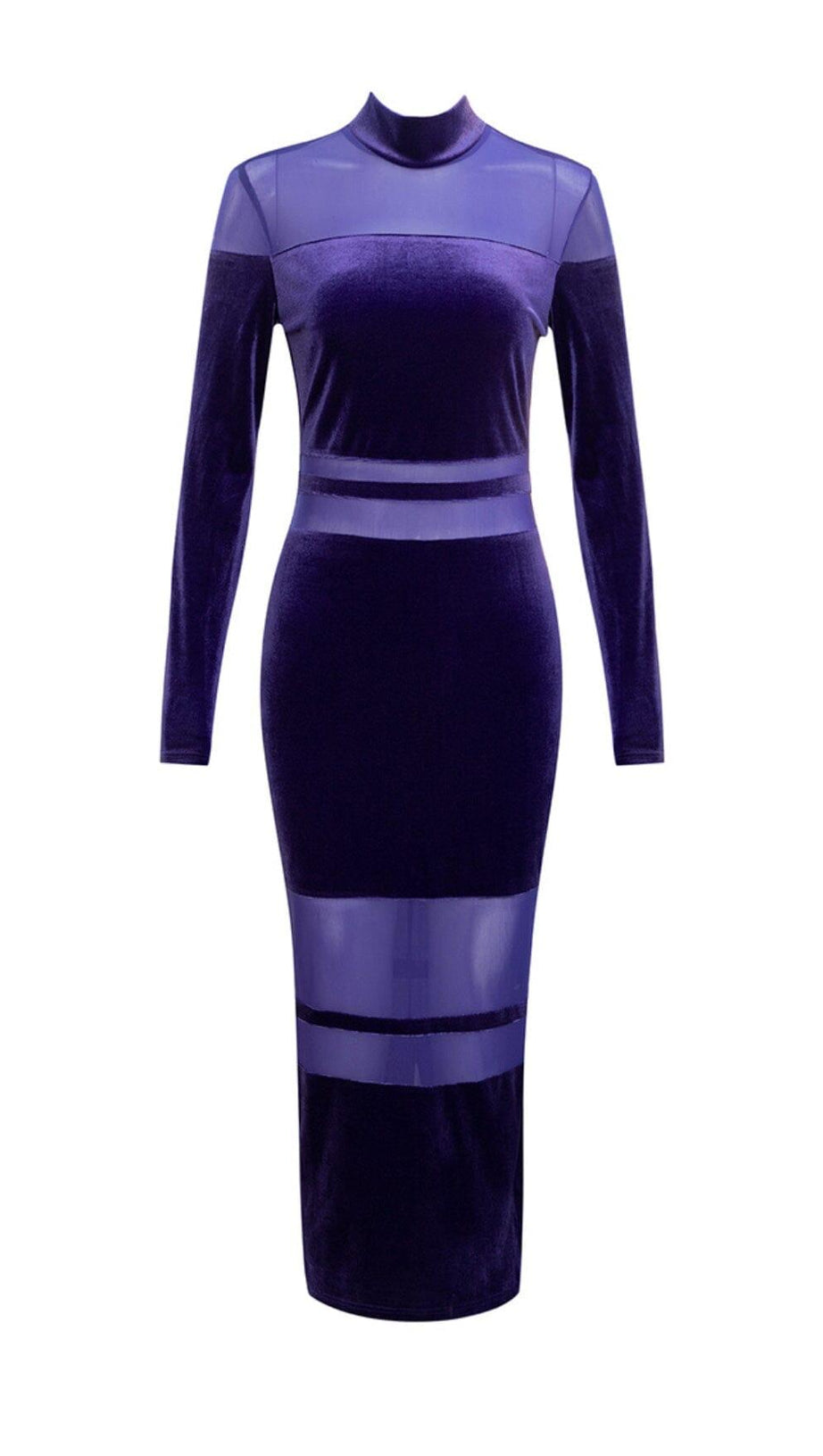 VELVET PERSPECTIVE TULLE STITCHING BAG HIP DRESS IN PURPLE