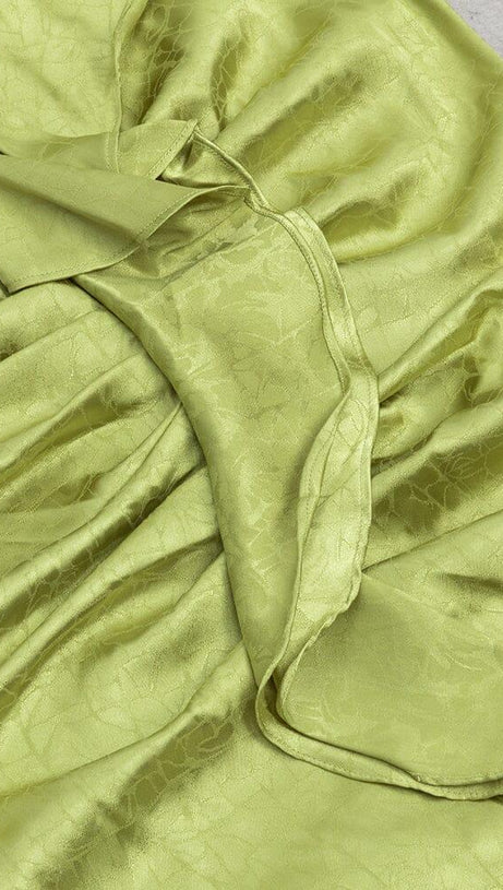 PLUS RUFFLE TRIM SATIN DRESS IN GREEN