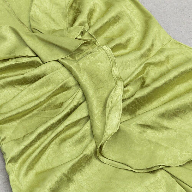 PLUS RUFFLE TRIM SATIN DRESS IN GREEN