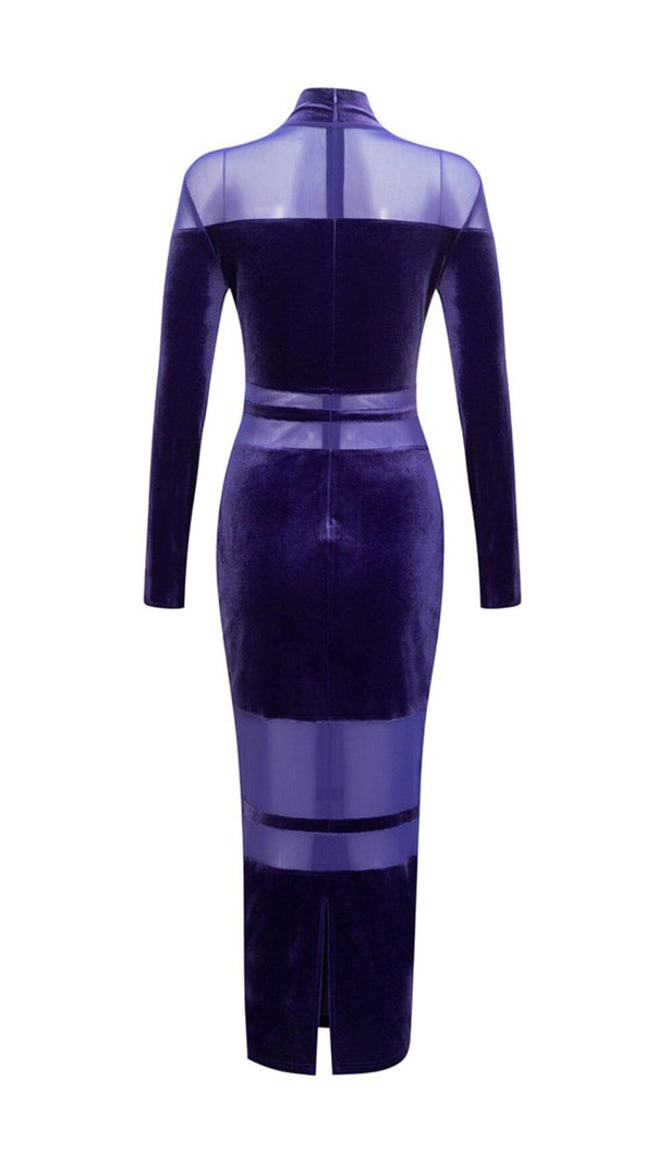 AIIZIE VELVET PERSPECTIVE TULLE STITCHING BAG HIP DRESS IN PURPLE - product image