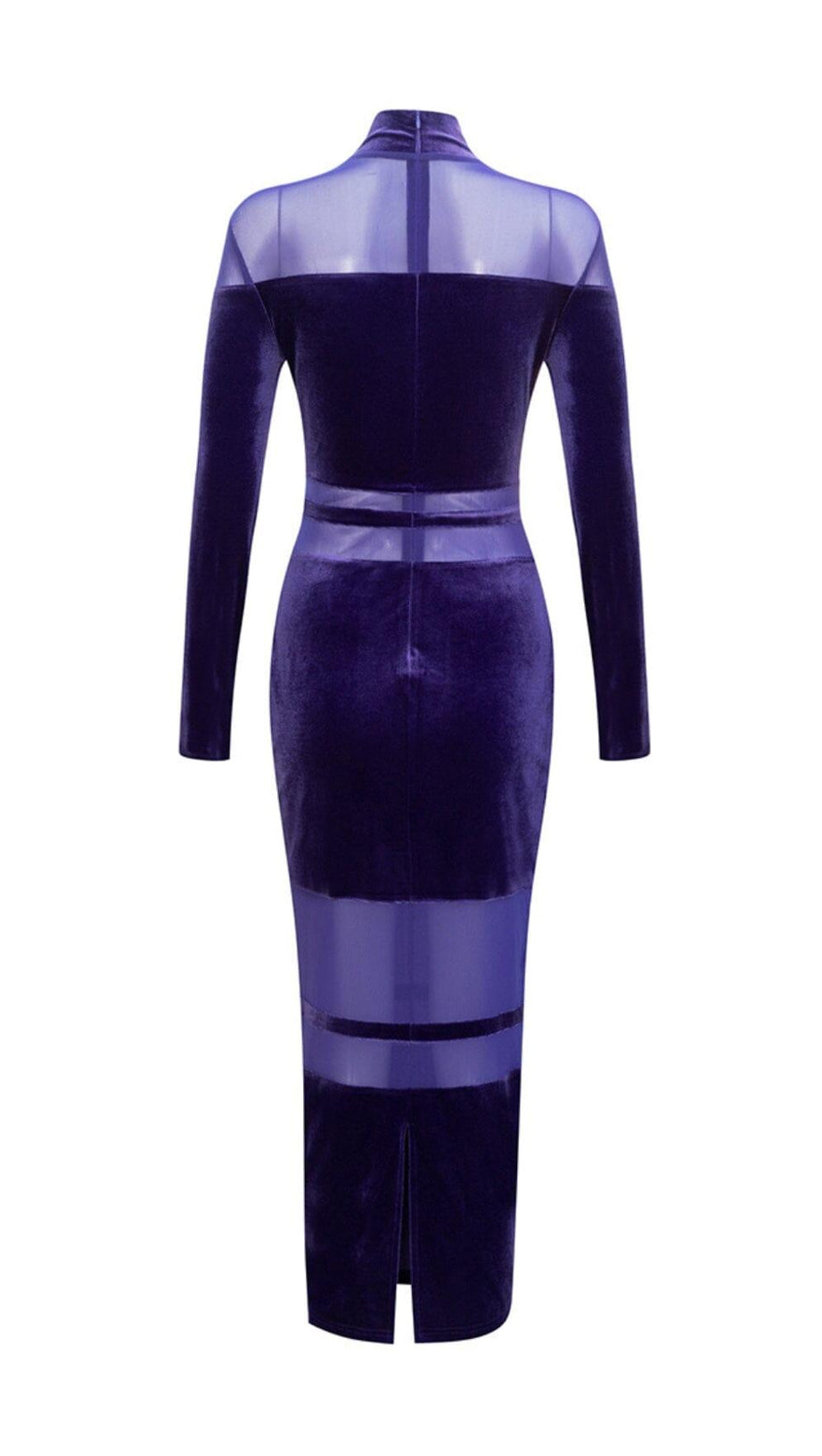 VELVET PERSPECTIVE TULLE STITCHING BAG HIP DRESS IN PURPLE