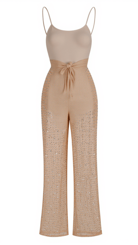 KACEY BACKLESS EMBELLISHED MESH JUMPSUIT
