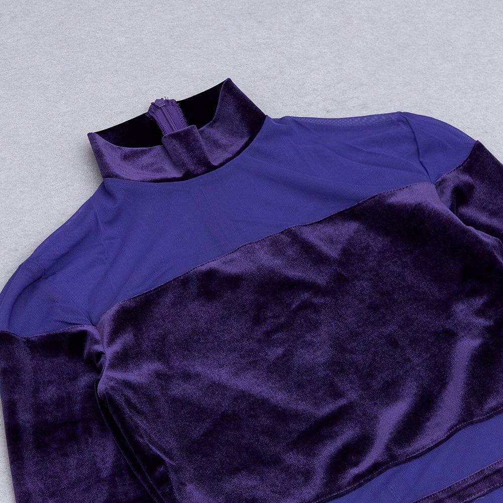 AIIZIE VELVET PERSPECTIVE TULLE STITCHING BAG HIP DRESS IN PURPLE - product image