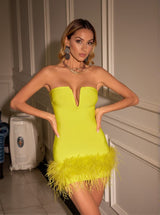 Veer Strapless Feather Bandage Dress In Yellow