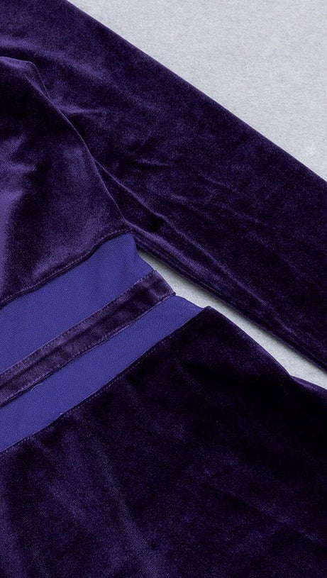 VELVET PERSPECTIVE TULLE STITCHING BAG HIP DRESS IN PURPLE