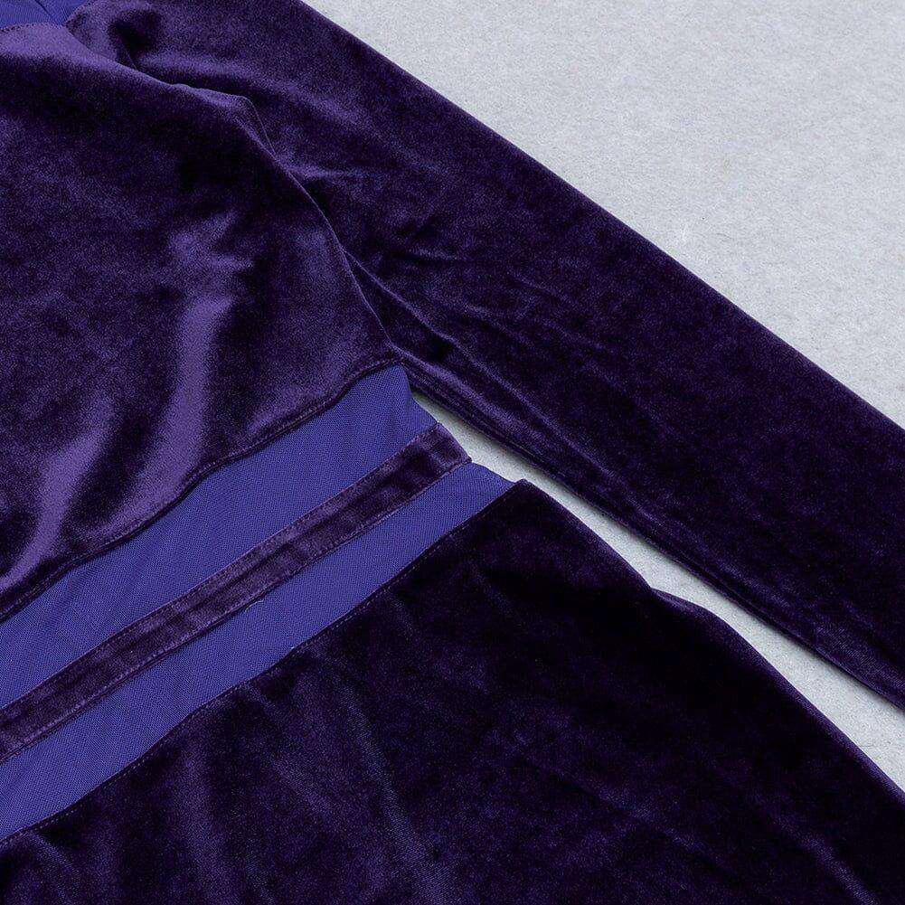 AIIZIE VELVET PERSPECTIVE TULLE STITCHING BAG HIP DRESS IN PURPLE - product image